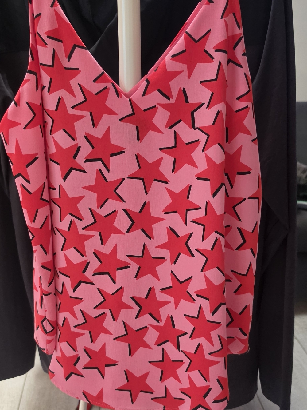 Express Pink V-Neck Cami with Red Star Print